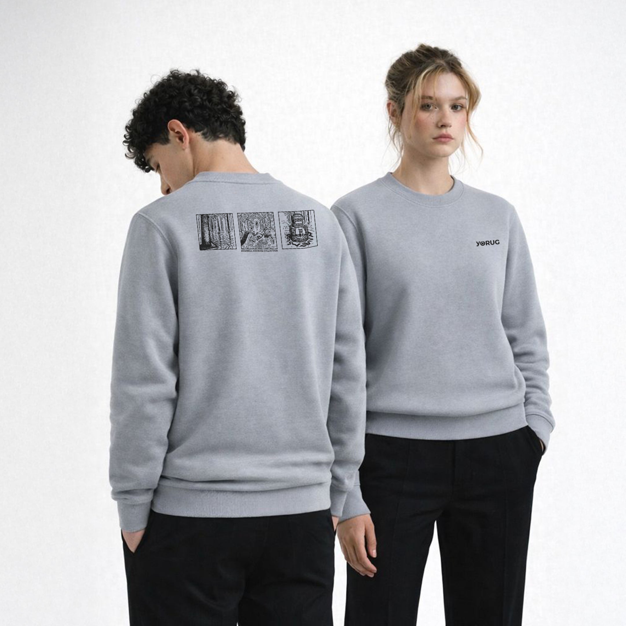 Taş Gri Bisiklet Yaka Sweatshirt Yerebatan & Medusa