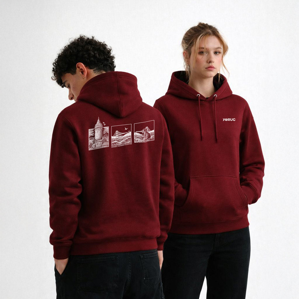 Claret Red Unisex Hoodie Galata Tower &amp; Cat