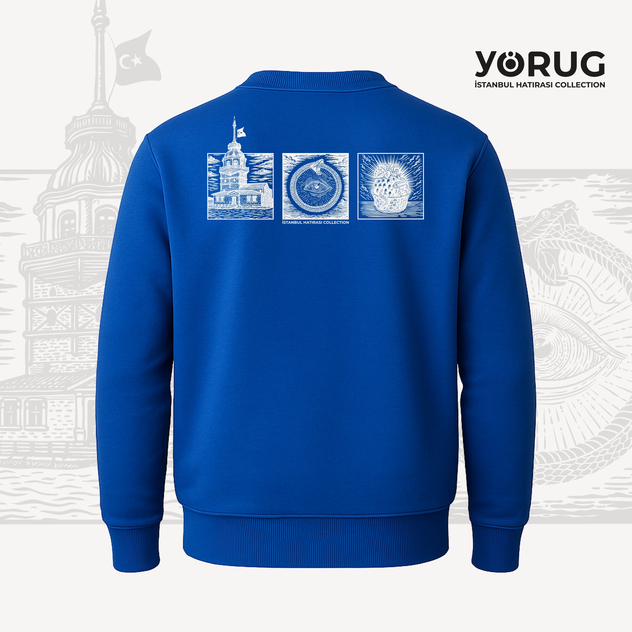 Saks Mavi Bisiklet Yaka Sweatshirt Kız Kulesi & Kehanet