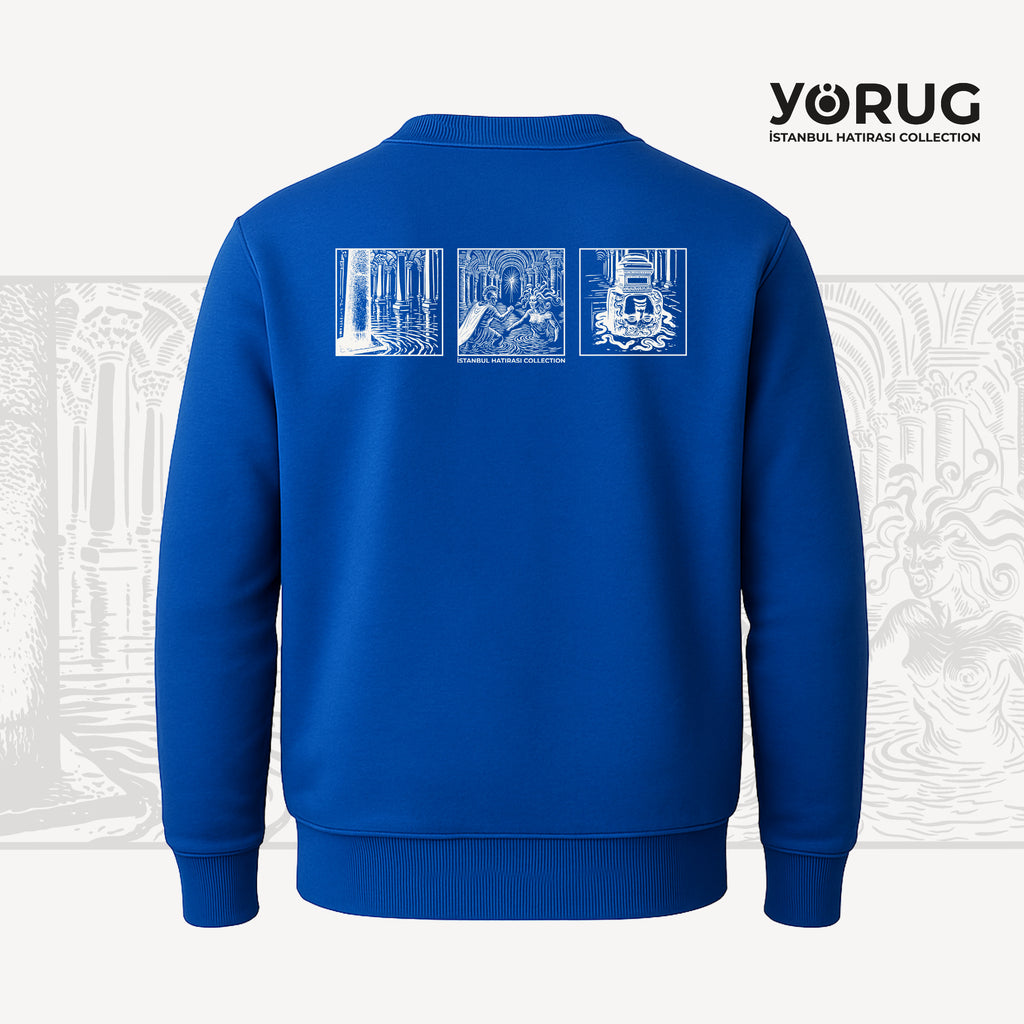 Saks Mavi Bisiklet Yaka Sweatshirt Yerebatan & Medusa