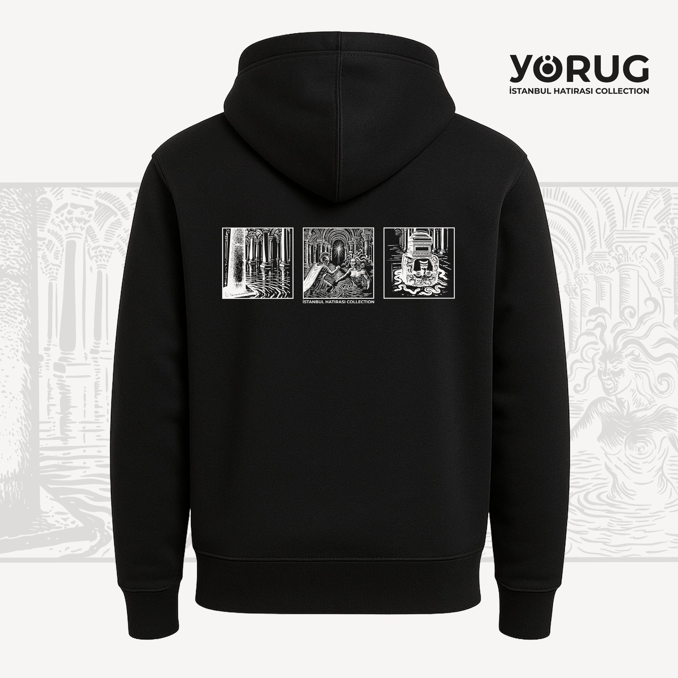 Siyah Unisex Hoodie Yerebatan & Medusa