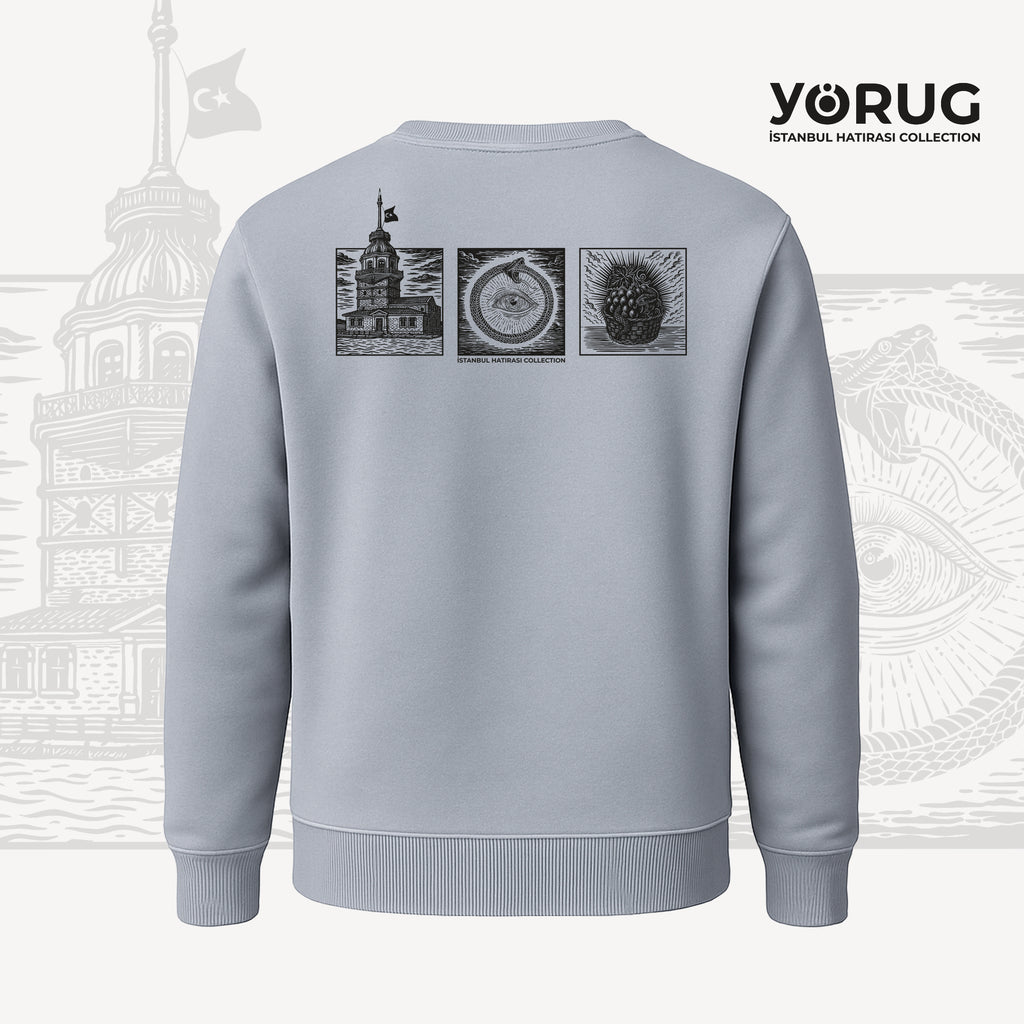 Taş Gri Bisiklet Yaka Sweatshirt Kız Kulesi & Kehanet
