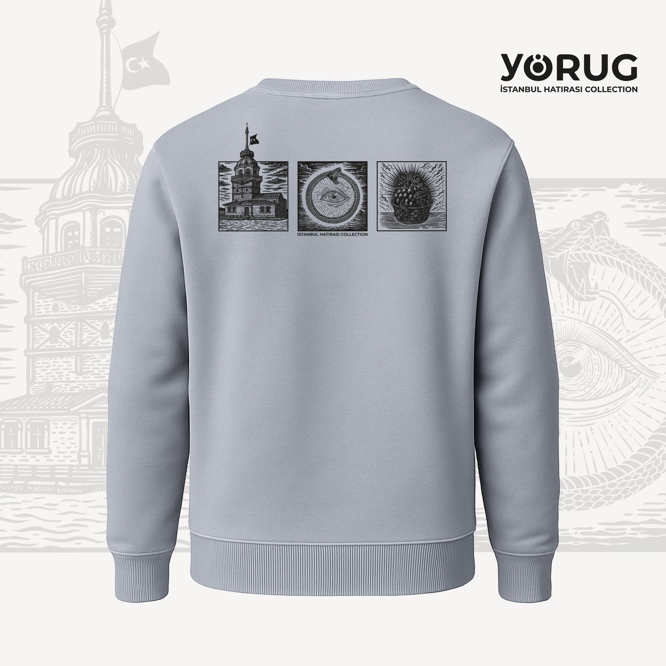 Saks Mavi Bisiklet Yaka Sweatshirt Kız Kulesi & Kehanet