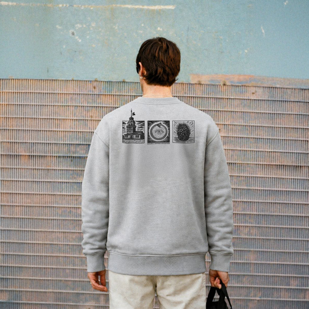 Taş Gri Bisiklet Yaka Sweatshirt Kız Kulesi & Kehanet