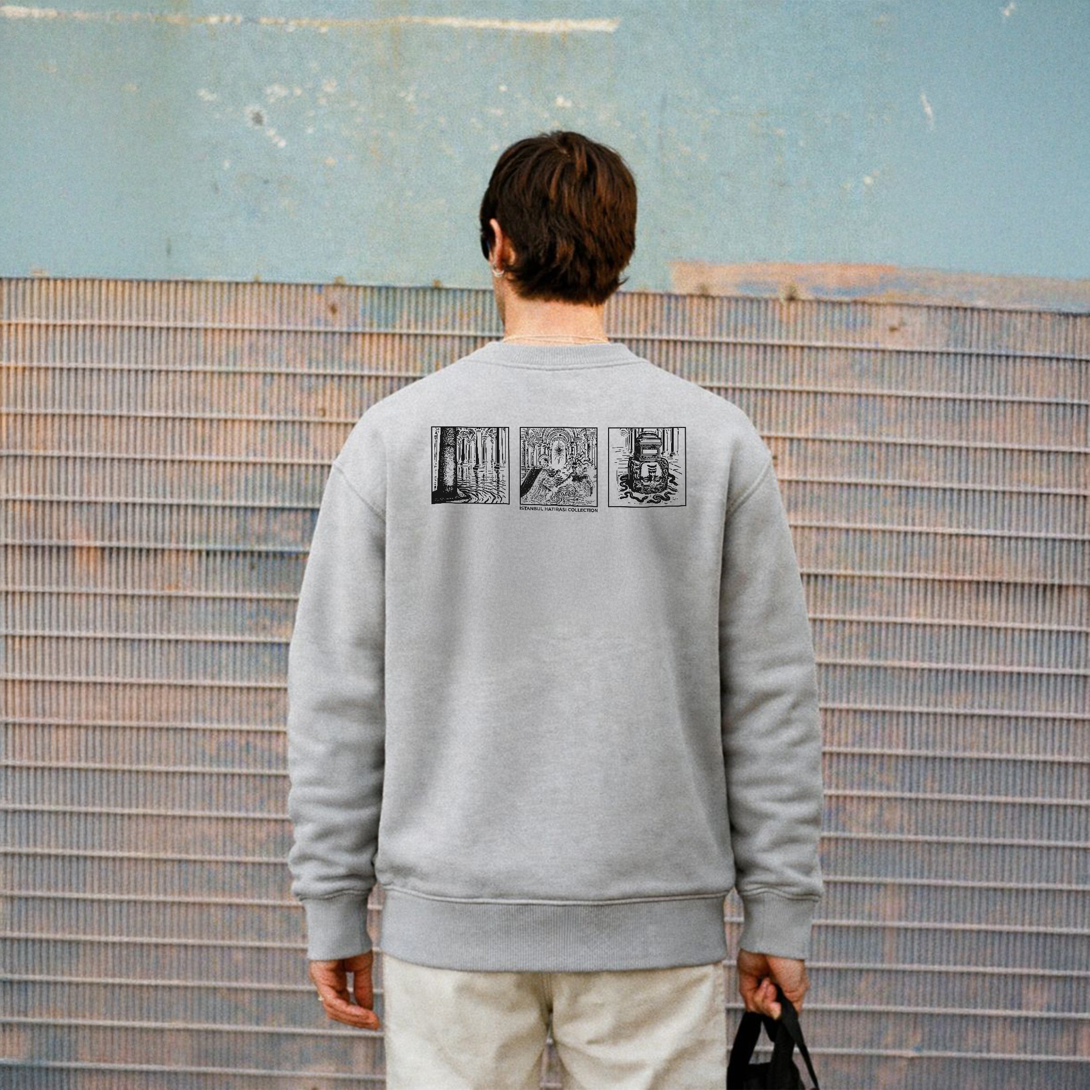 Stone Grey Crew Neck Sweatshirt Yerebatan &amp; Medusa