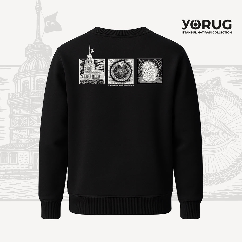 Siyah Bisiklet Yaka Sweatshirt Kız Kulesi & Kehanet
