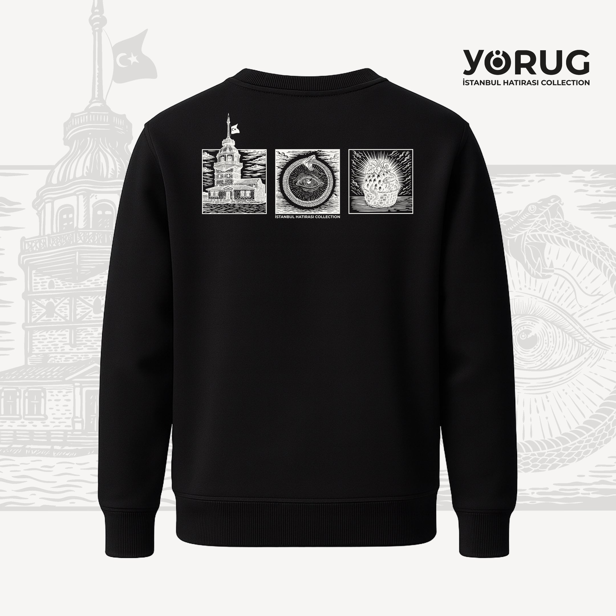 Saks Mavi Bisiklet Yaka Sweatshirt Kız Kulesi & Kehanet